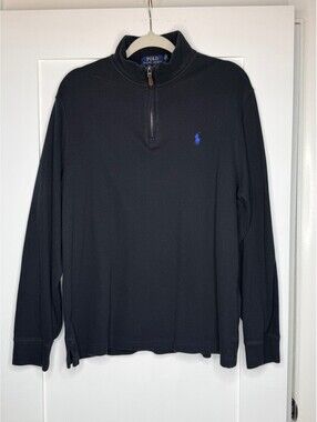 Polo Ralph Lauren Estate Rib 1/4 Zip Pullover Sweater Men's Black Blue Pony